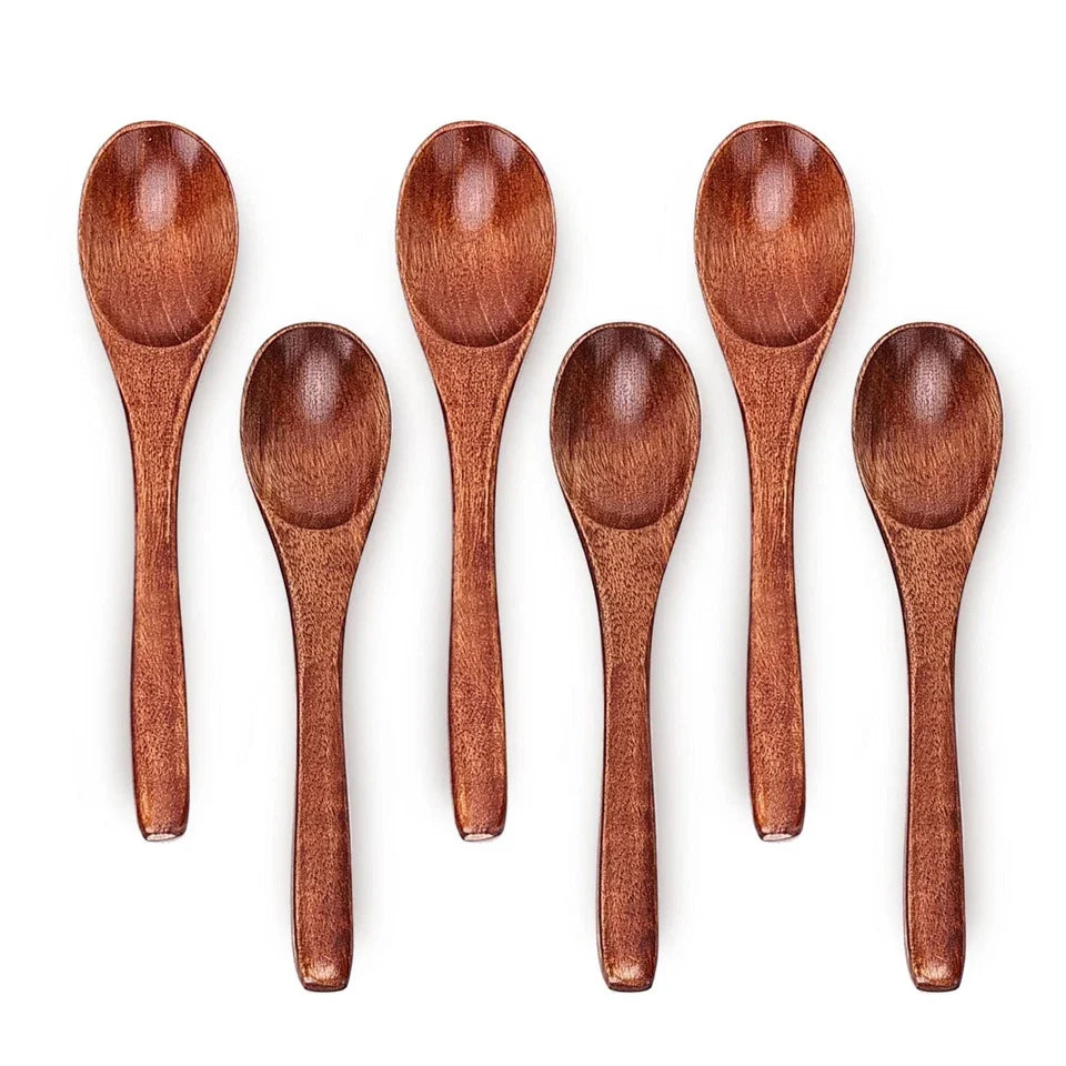 6in Wooden Spoons, 6pcs Soup Spoons Set, Small Wooden Utensils for Coffee,