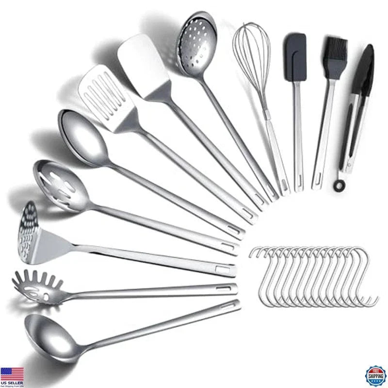 Kitchen Cooking Utensils Set 26 Pieces, Stainless Steel Heavy Duty Sturdy