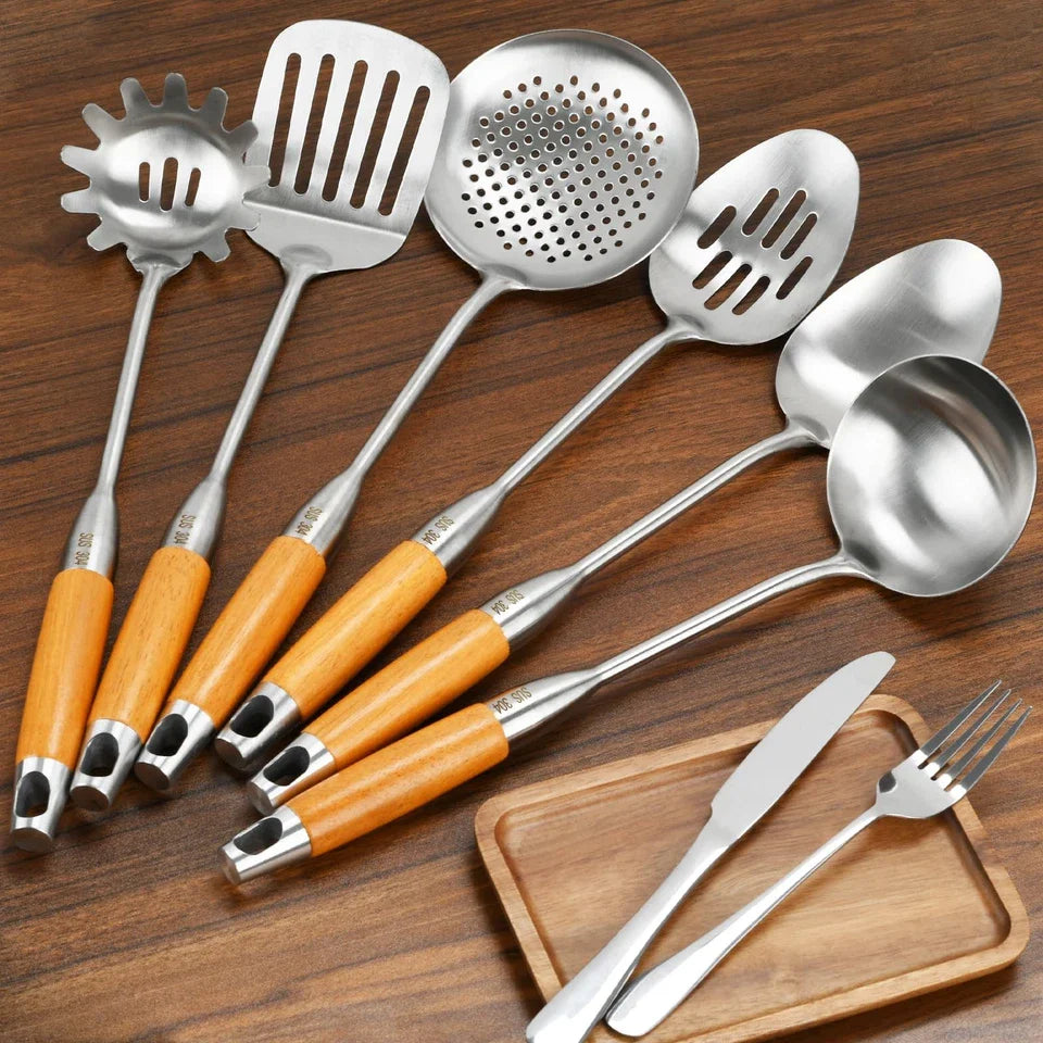 304 Stainless Steel Kitchen Utensils Set 6 Pcs Cooking Utensils Tools with Ladle