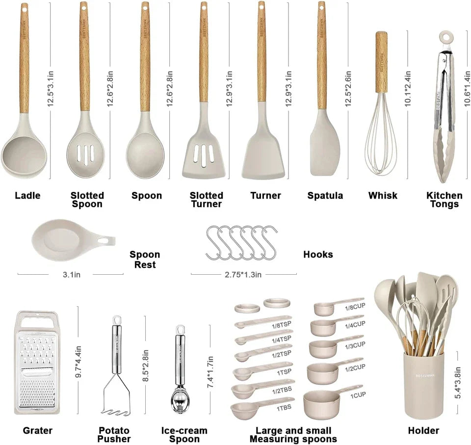Kitchen Cooking Utensils Set,29 Pcs Non-Stick Silicone Cooking Kitchen Utensils